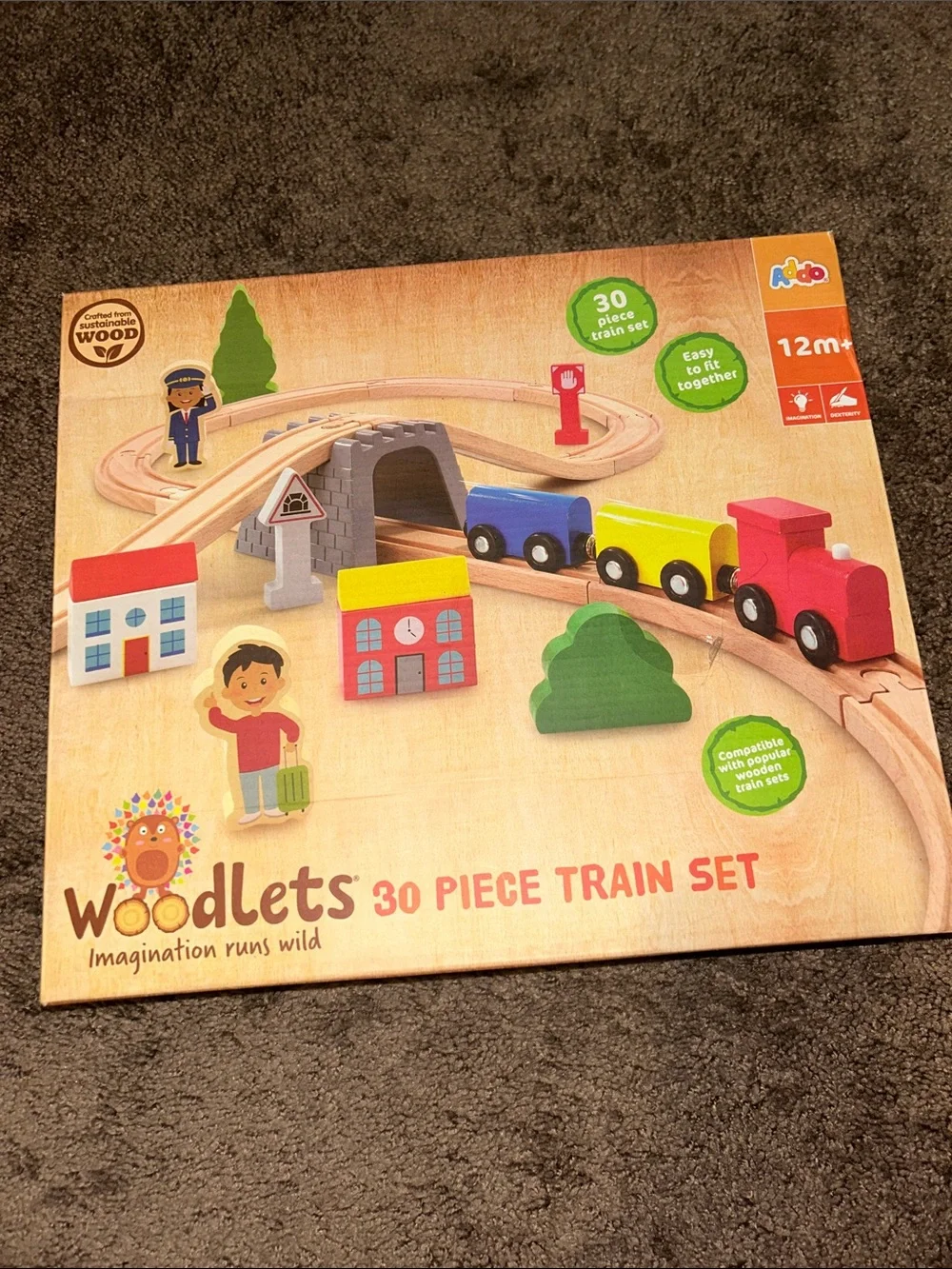 Woodlets 30 piece Montessori style train set